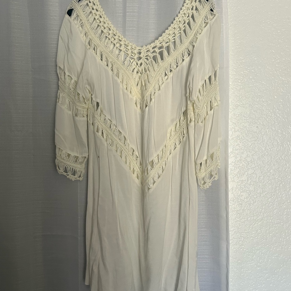 Umgee Cream Crochet-Trim Boho Swim Coverup
